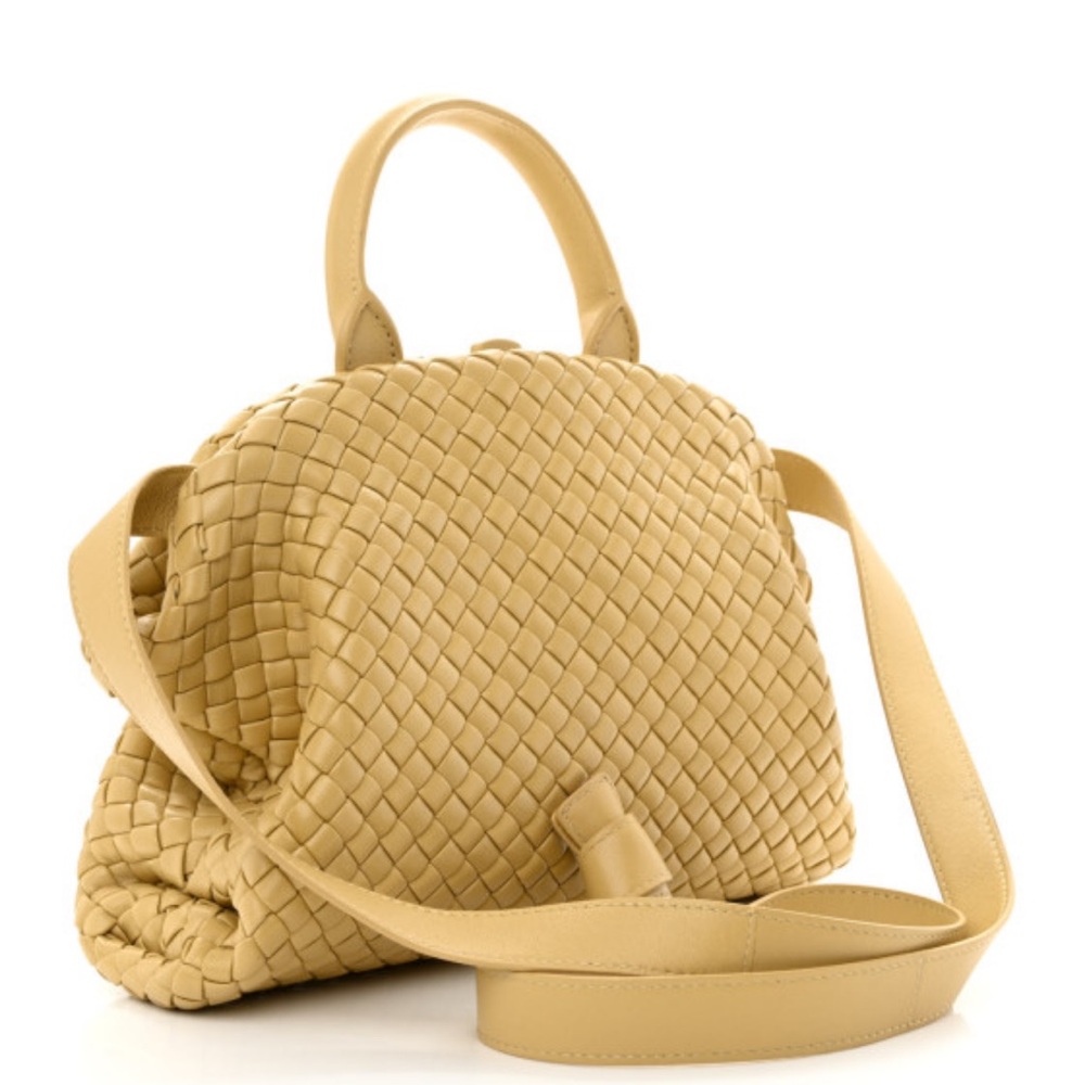 BOTTEGA VENETA 
Nappa Intrecciato Padded Small The Top Handle Tote Bag Porridge